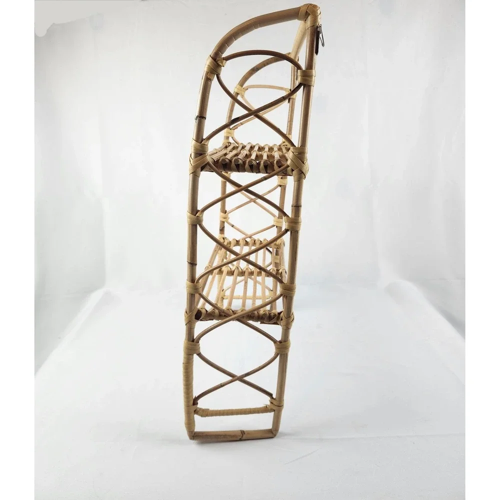 Vintage Rattan Wall Shelf 24x18 Hanging Bamboo Wicker Boho Coastal Decor Rack